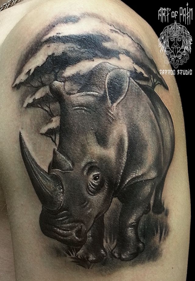 Татуировка мужская реализм на плече носорог – Мастер тату: 