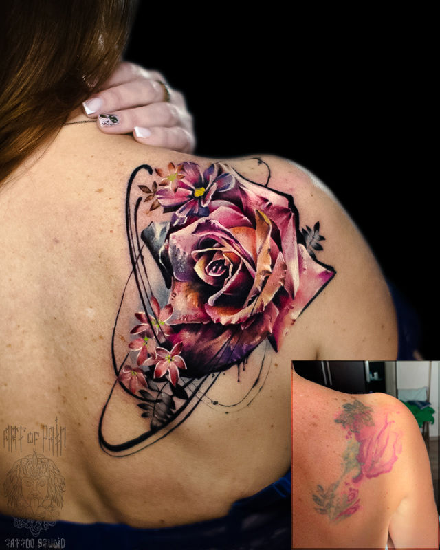 Татуировка женская реализм на лопатке роза – Мастер тату: Дмитрий Шейб