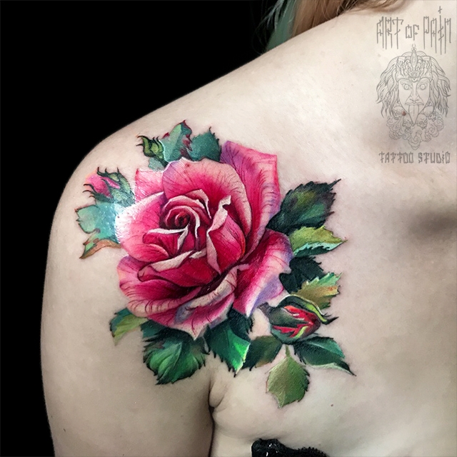 Татуировка женская реализм на ключице роза – Мастер тату: 