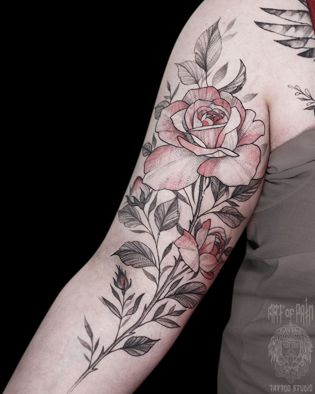 Татуировка женская графика на руке веточка с розами – Мастер тату: 