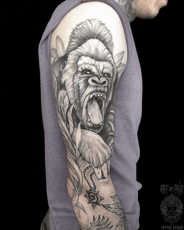 Татуировка мужская графика на руке обезьяна – Мастер тату: Мария Котова