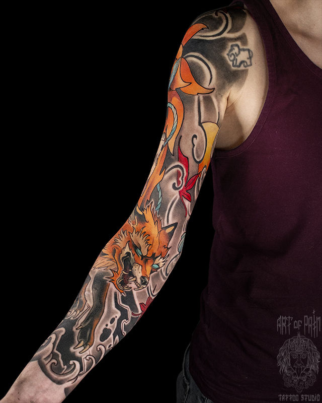 Татуировка мужская япония тату-рукав кицуне – Мастер тату: 