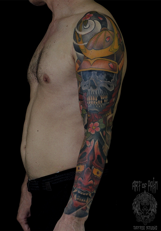 Татуировка мужская япония тату-рукав череп и ханья – Мастер тату: Марк Акулов