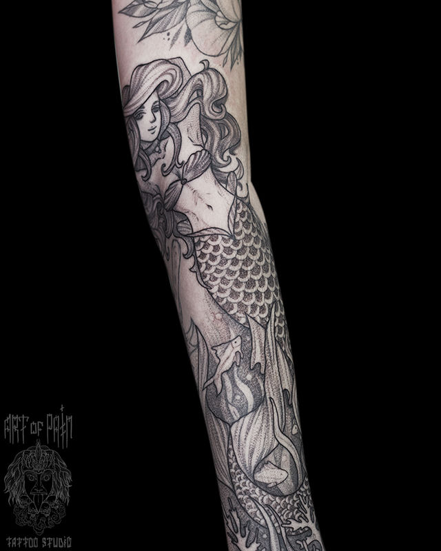 Татуировка женская графика на руке русалка – Мастер тату: 