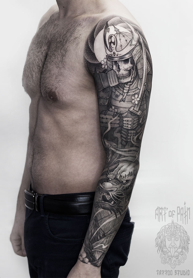 Татуировка мужская графика тату-рукав мертвый самурай – Мастер тату: 
