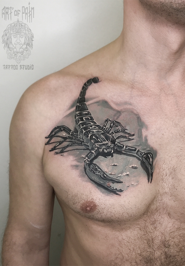 Татуировка мужская реализм на груди скорпион – Мастер тату: 