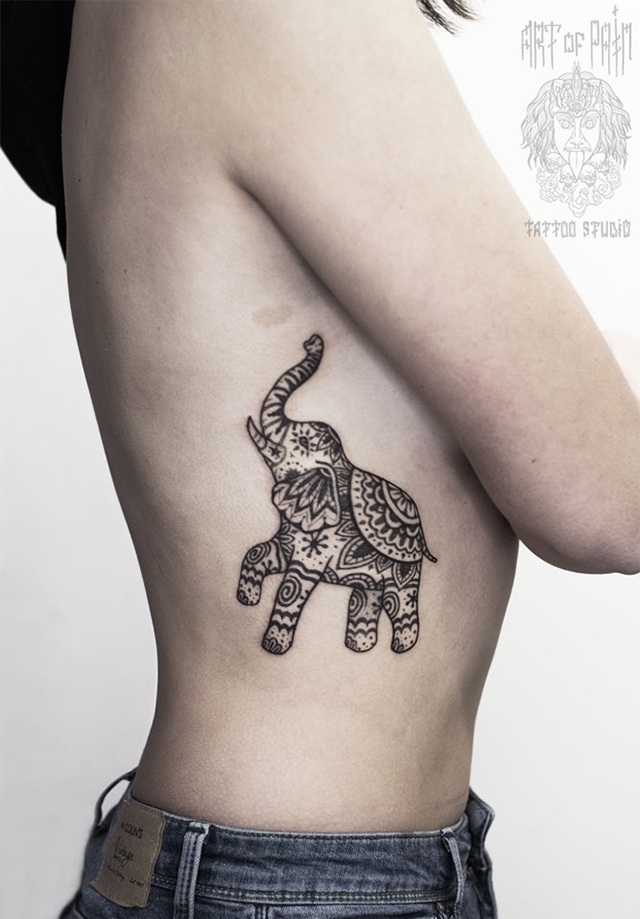 Татуировка женская графика на боку слон – Мастер тату: 