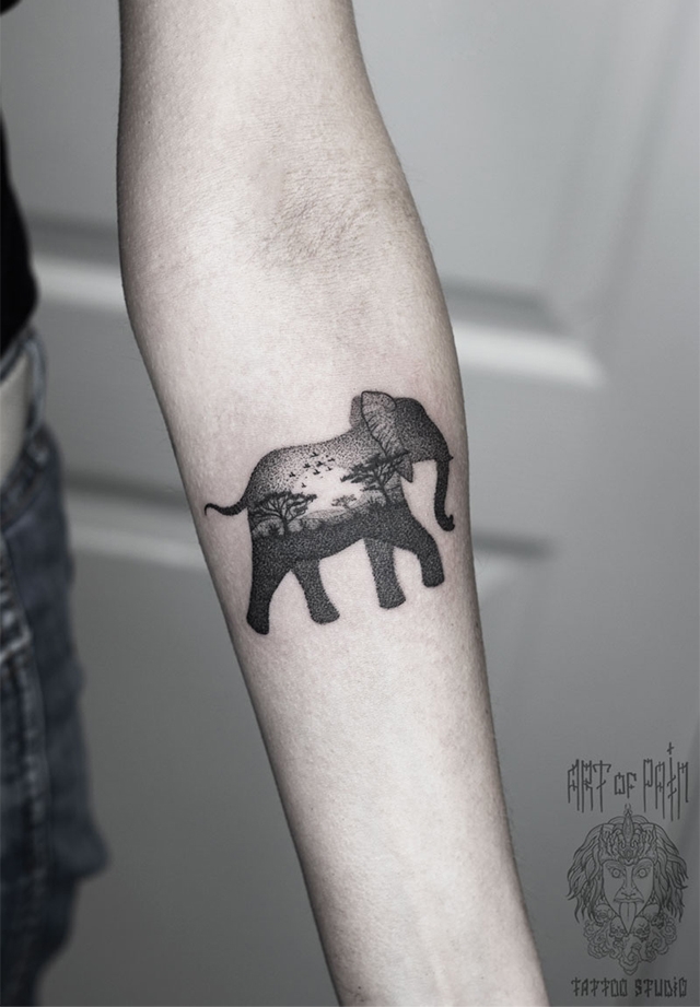 Татуировка женская графика на предплечье слон – Мастер тату: 