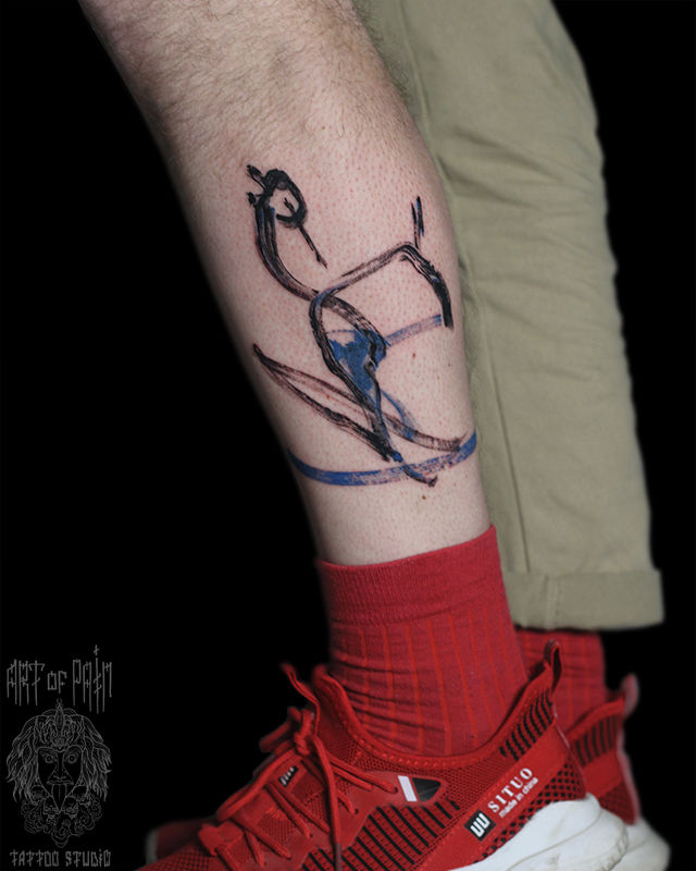 Татуировка мужская графика на голени абстракция – Мастер тату: Надежда Полякова