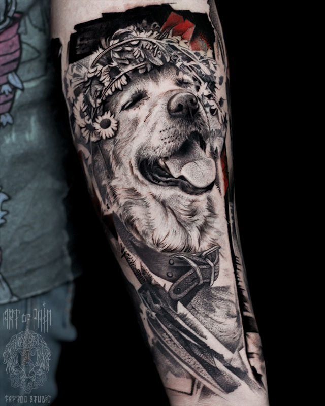 Татуировка мужская реализм на предплечье собака – Мастер тату: Слава Tech Lunatic