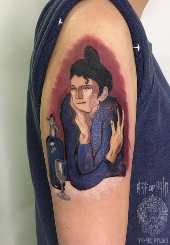 Татуировка женская акварель на плече женщина с абсентом – Мастер тату: 