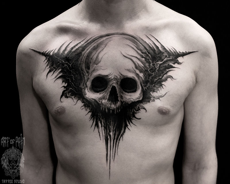 Татуировка мужская хоррор на груди череп – Мастер тату: 