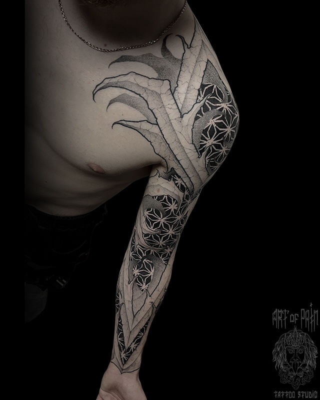 Татуировка мужская графика и орнаментал тату-рукав узор – Мастер тату: 