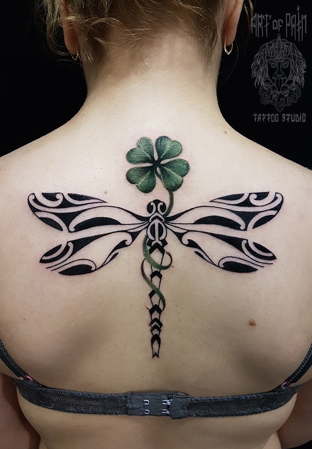 Татуировка женская полинезия на спине стрекоза – Мастер тату: 