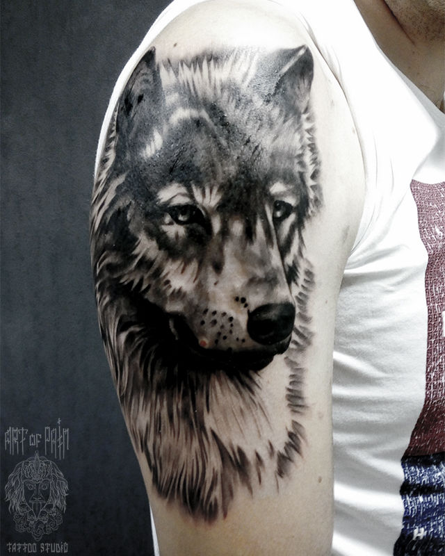 Татуировка мужская реализм на плече волк – Мастер тату: 