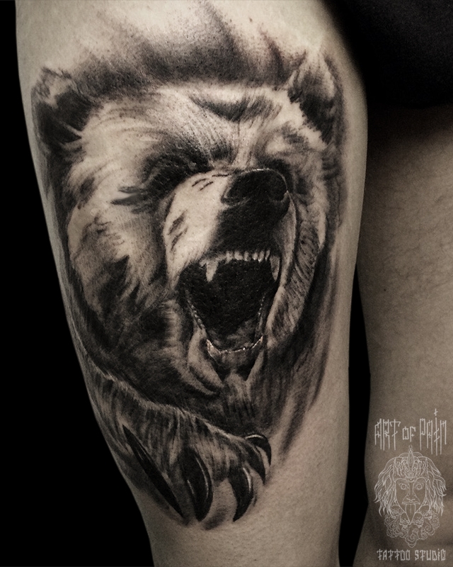Татуировка мужская реализм на бедре медведь – Мастер тату: 