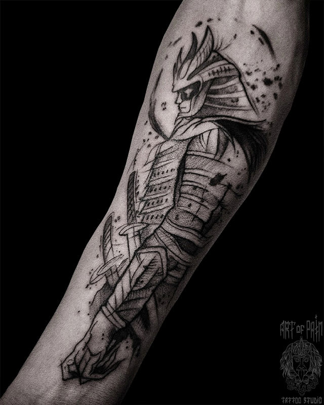 Татуировка мужская графика на предплечье самурай – Мастер тату: 