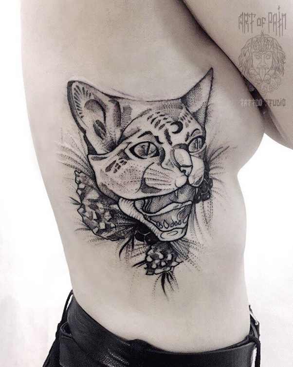 Татуировка женская графика на боку кот – Мастер тату: 