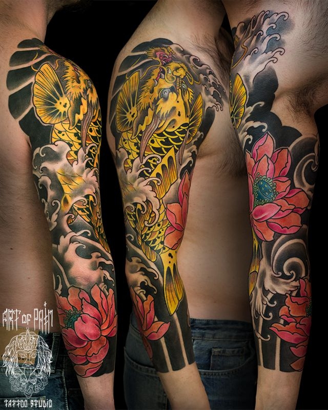 Татуировка мужская япония рукав цветы – Мастер тату: Ольга Добрякова