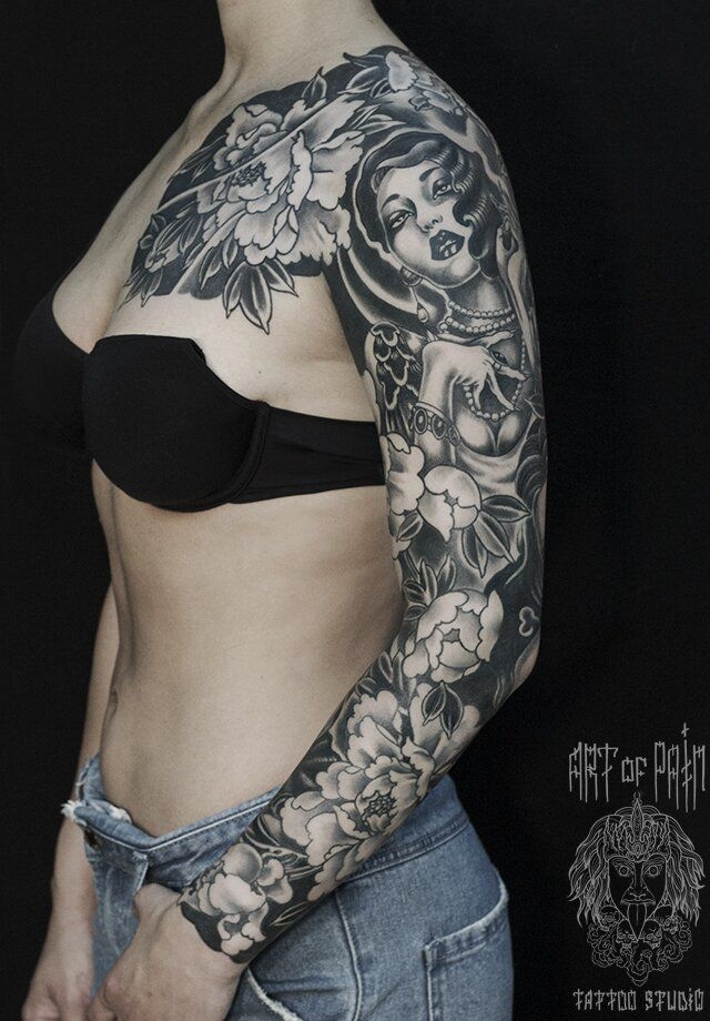 Татуировка женская япония на рукав цветы – Мастер тату: Ольга Добрякова