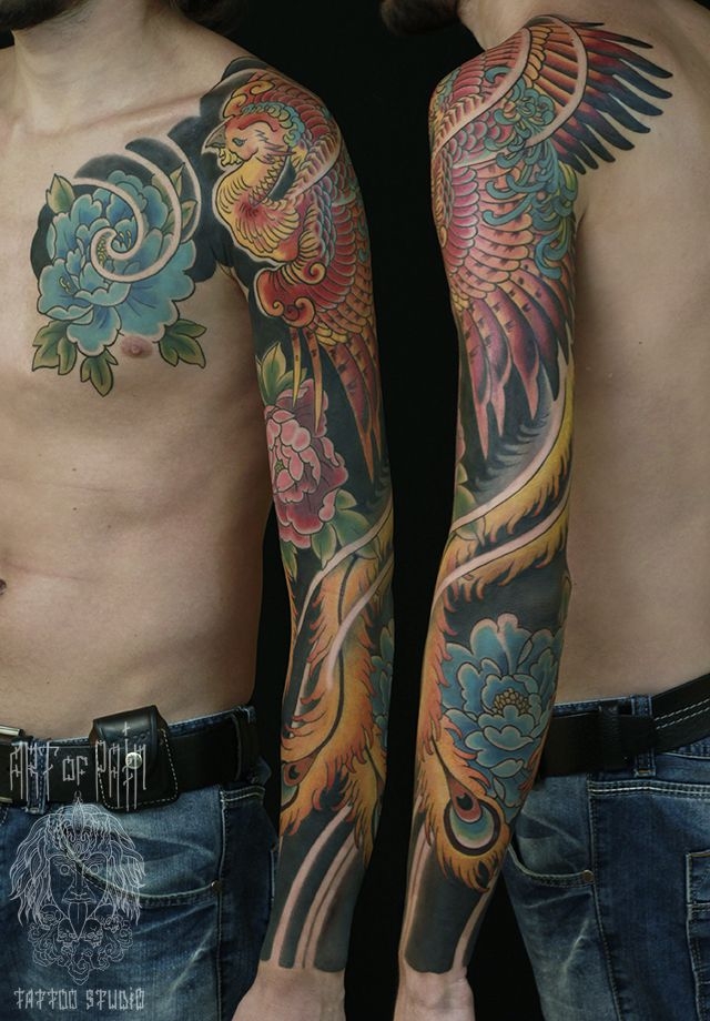 Татуировка мужская япония рукав павлин – Мастер тату: Ольга Добрякова