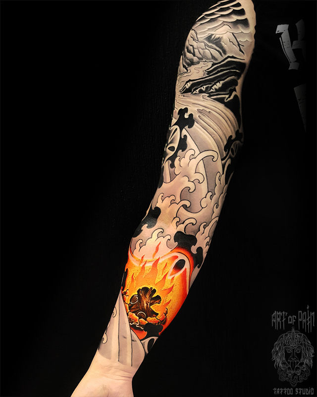 Татуировка мужская япония тату-рукав огонь – Мастер тату: 