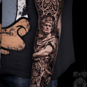 Татуировка мужская реализм тату-рукав статуи портреты