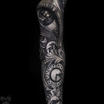 Татуировка мужская чикано тату-рукав глаз и часы