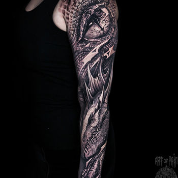 Татуировка женская фентези тату-рукав драконы