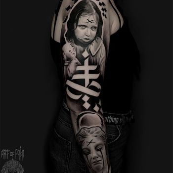 Татуировка женская реализм тату-рукав девочка, узор, богиня