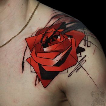 Татуировка мужская графика на плече роза