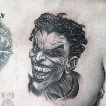 Татуировка мужская хоррор на груди Джокер