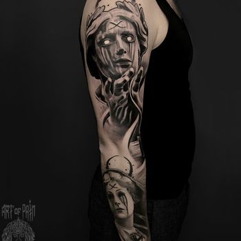 Татуировка мужская реализм тату-рукав богини