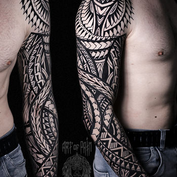 Татуировка мужская полинезия тату-рукав орнамент