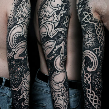 Татуировка мужская кельтика и орнаментал тату-рукав животные, узор