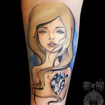  Татуировка женская акварель на предплечье девушка