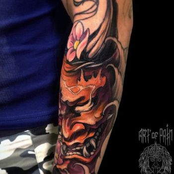 Татуировка мужская акварель на руке маска