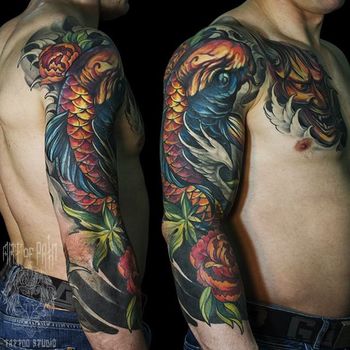 Татуировка мужская акварель рукав рыбы