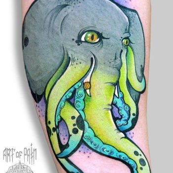  Татуировка мужская акварель на предплечье слон