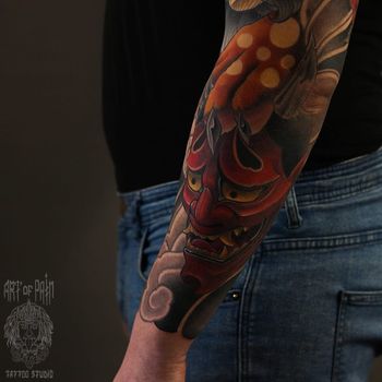 Татуировка мужская япония на предплечье ханья