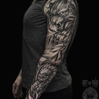 Татуировка мужская графика тату-рукав пума