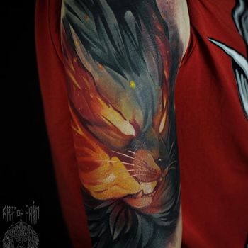 Татуировка мужская фентези на плече лис