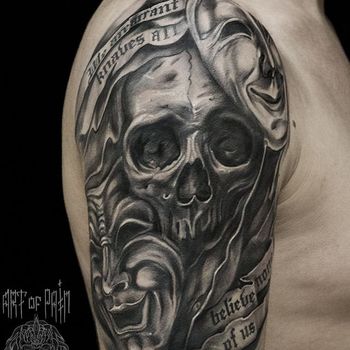 Татуировка мужская Black&Grey на плече череп