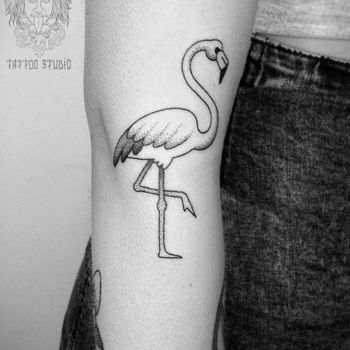 Татуировка женская графика на руке фламинго