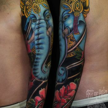 Татуировка мужская япония тату-рукав Ганеша