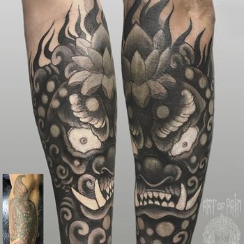 Татуировка мужская япония на предплечье демон кавер