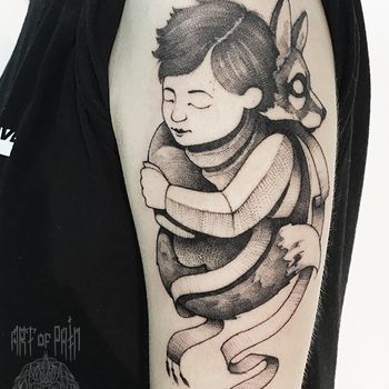 Татуировка женская дотворк на плече Маленький принц