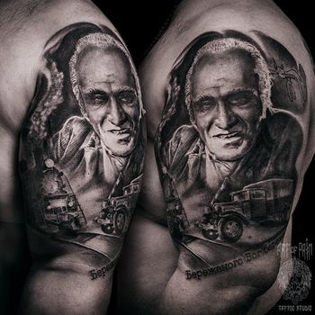 Татуировка мужская реализм на плече Джигарханян