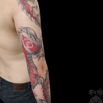 Татуировка мужская графика тату-рукав дракон