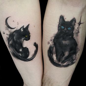 Татуировка парная акварель на предплечье котики